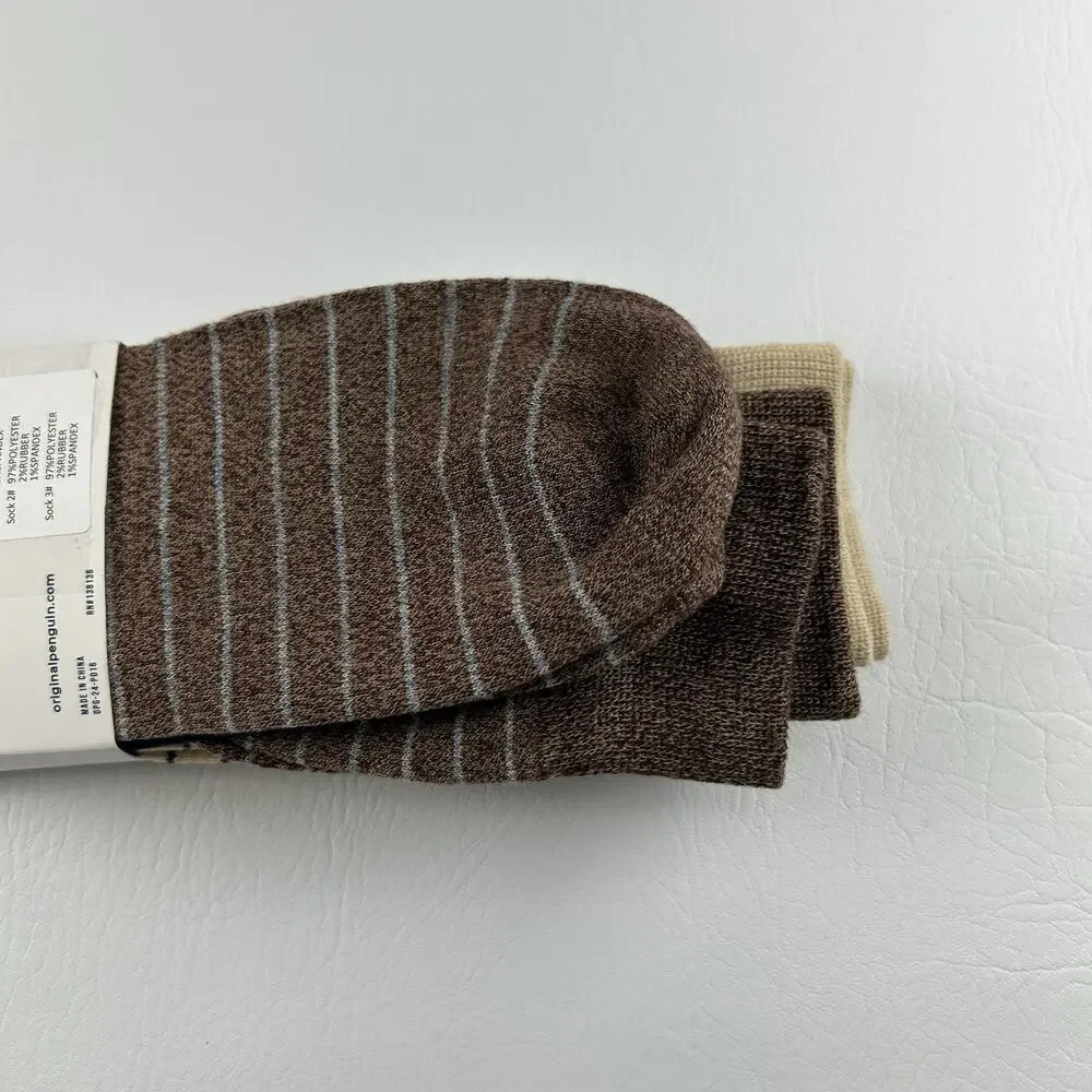 Original Penguin Men’s 3 Pack Crew Dress Socks Blue Brown Stripe Size 8-13 NWT